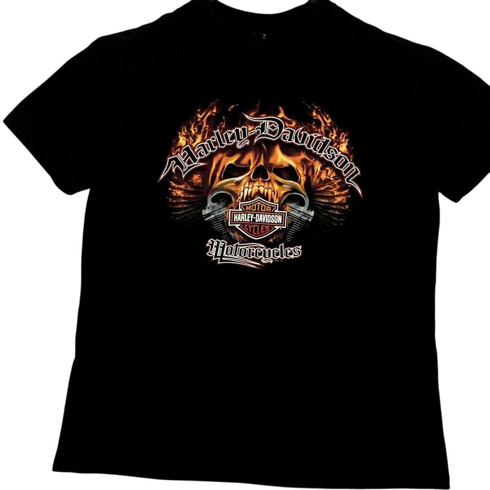 Harley‎ Davidson Honolulu Tee Men's L Black Skull And Flame Hawaii
